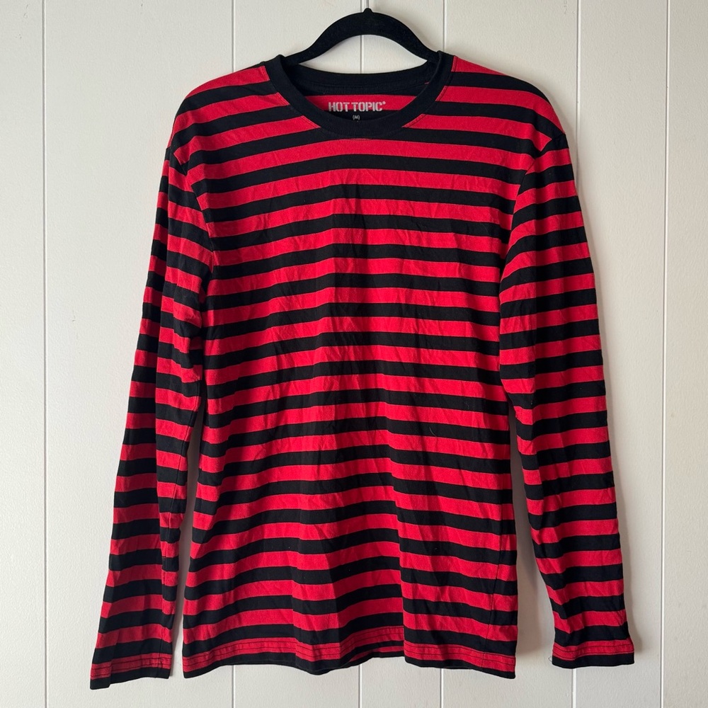 Hot Topic Red and Black Striped Long Sleeve Shirt